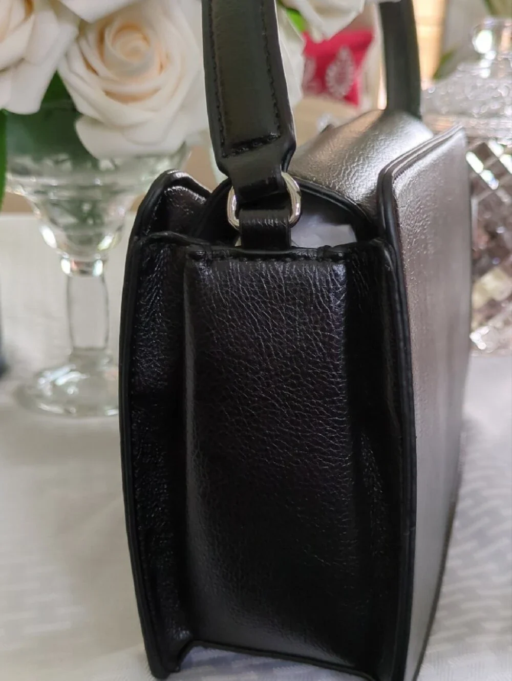 Calvin Klein Black Leather Envelope Clutch with Silver Logo